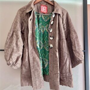 Free People Brown Linen Women's Coat sz small